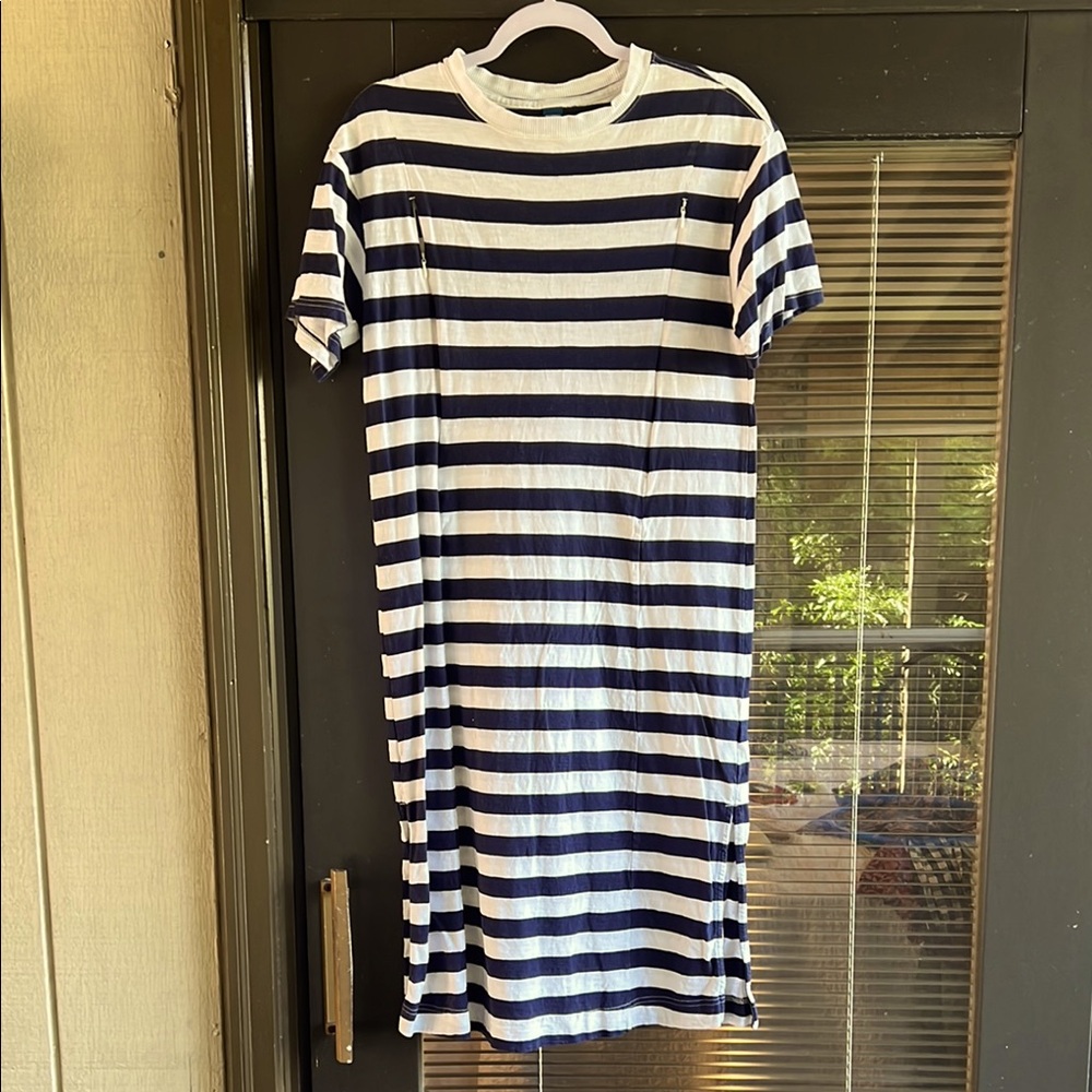 Old Navy Navy and White Striped Maternity T-Shirt Dress